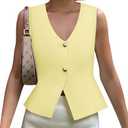 Yousify Womens Sweater Vest V Neck Button Down Crop Knit Tank Top Fashion 2025 Sleeveless Basic Cardigans, M