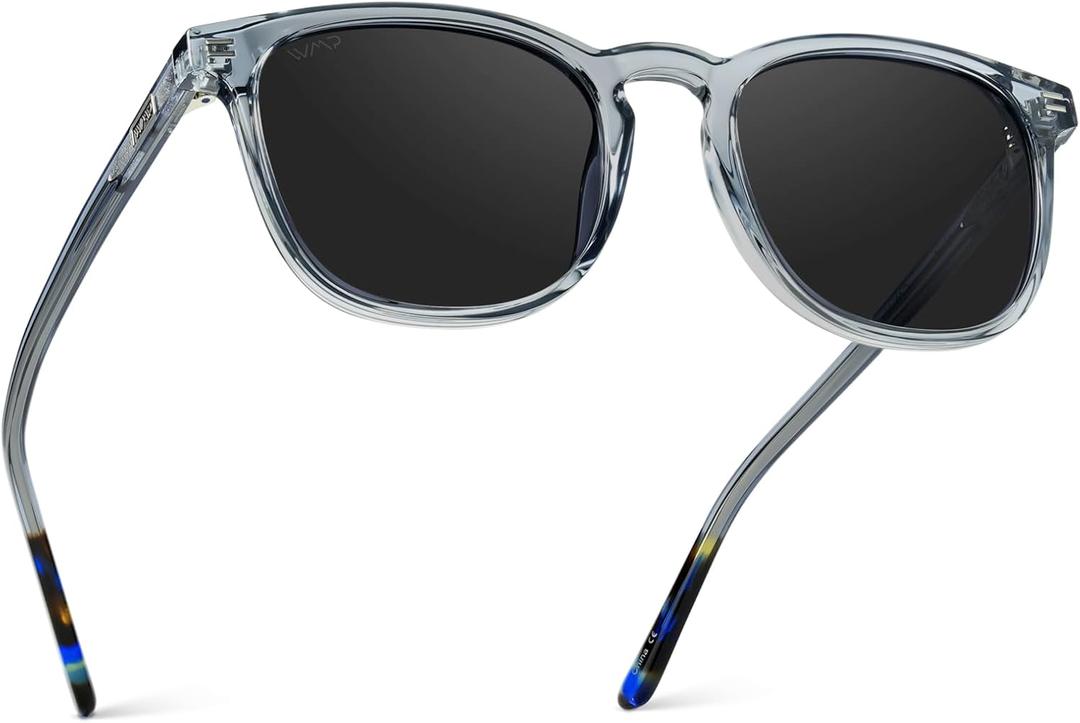 WMP Eyewear - Men's Polarized Modern Rounded Square Sunglasses (Crystal Cadet Grey Frame / Black Lens)