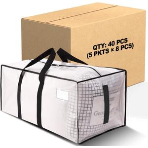 HOMESURE Supports 200lbs Heavy Duty Moving Bags - Strong Zipper & Wrap-Around Handles - Water-Resistant Storage Totes, Durable Alternative to Moving Boxes - 40 Pack - Semi-Transparent, 40 Pack-24gal