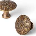 6 Pack Antique Brass Cabinet Knobs, Vintage Mandala Drawer Pulls, Solid Zinc Alloy Retro Ornate Starburst Door Handles for Kitchen Cupboard, Dresser, Wardrobe, Bathroom Vanity Hardware