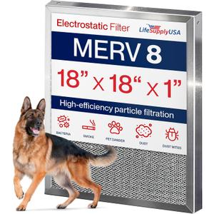 18x18x1 Electrostatic Air Filter, MERV 8, Washable, Reusable Furnace AC/HVAC Filter, Energy Saving, Easy to Clean, Long-Lasting by LifeSupplyUSA