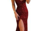 Miao Duo Women's Sequin Mermaid Prom Dresses with Slit Glitter Criss-Cross Long Formal Evening Gowns YZTS062 (14, A-wine Red)