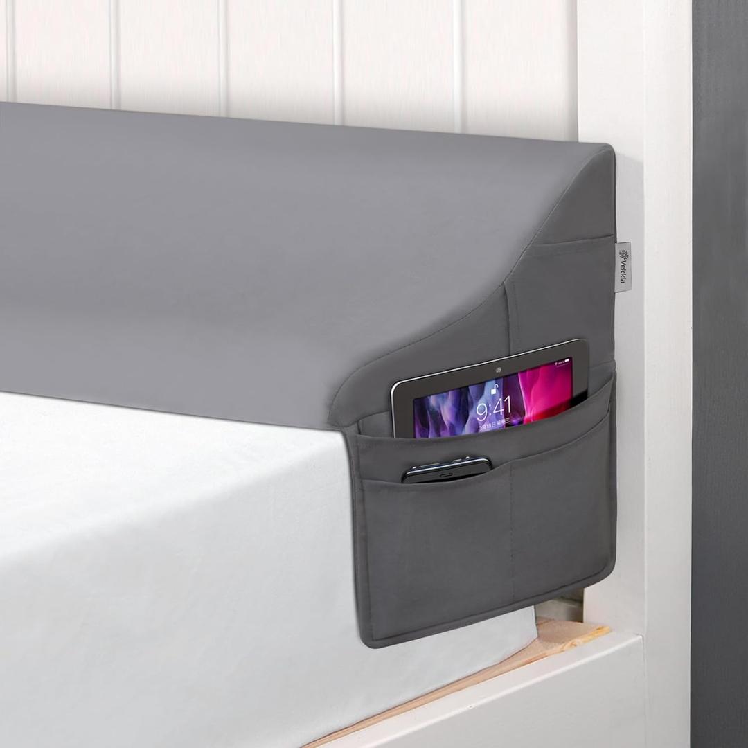 Vekkia Queen Bed Wedge Pillow for Headboard Gap 06" Mattress Gap Filler with Supportive Comfort Foam & Large Side Pockets Prevents Lost Pillows & Items, Washable Cover (Gray 60"x10"x7")