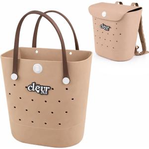 ClevrPlus Convertible Beach Tote Backpack, Grey – Waterproof EVA Beach Bag with Removable Straps & Lid