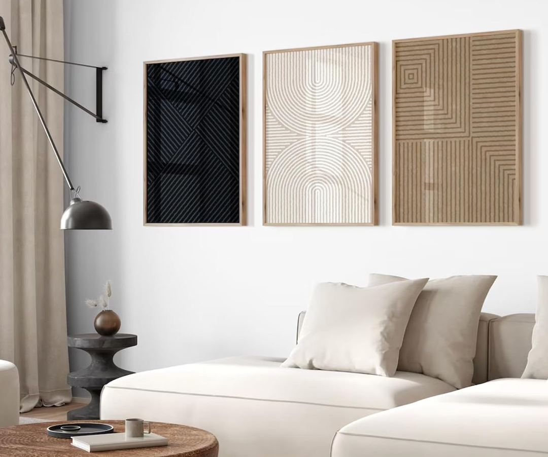 Beige Abstract Wall Art Pictures Set of 3 Boho Modern Canvas Wall Decor Neutral Line Wall Art Minimalist Art Abstract Beige Prints Painting Modern Artwork for Living Room Bedroom 16x24 Inch FRAMED