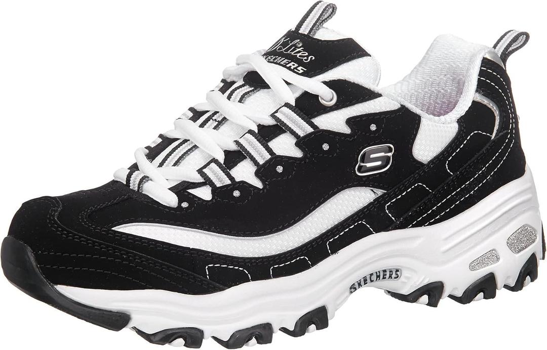 Skechers Sport Women's D'Lites Memory Foam Lace-up Sneaker, Biggest Fan Black/ White, 7 M US