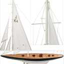 SAILINGSTORY Wooden Sailboat Decor Ship Model Yacht Rainbow, 28"