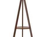 LEPOWER Mid Century Wood Standing Lamp, Modern Design Shelf Floor Lamp for Living Room, Bedroom, Office, Flaxen Shade with E26 Base, Perfect for Reading or Ambient Lighting Dark Brown