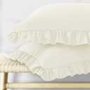 KKJIAF Ruffle Pillow Cases Standard Size Set of 2, Ruffled Pillow Covers with Envelope Closure, Wrinkle Resistant Ruffled Pillow Shams 20" x 26", Beige