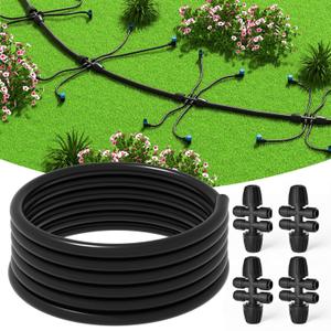 MIXC 50FT 1/2" Irrigation Tubing, 0.7" OD x 0.5“ ID Hose with 4 Connectors | Premium PVC Material, UV Resistant, Flexible Mainline Tubing with Quick 4-Way Connector for Drip Systems/Gardens/Raised Beds