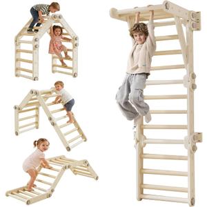 Kids Climbing Toys,Pikler Triangle Set,Plastic Montessori Indoor Play Gym,Multifunction Foldable Indoor Climbing Gym for Kids(Gray)