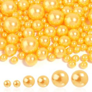 280PCS No Hole Pearl Beads for Vases Filler,8mm 14mm 20mm Mixed Size Round Gold Floating Pearls for Centerpieces Vases, Brushes Holder, Wedding Party Decoration and Candles Centerpiece (Gold)