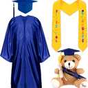 Unittype 4 Pcs Preschool Graduation Gown Cap with Tassel Graduation Stole Stuff Plush Bear Set for Kids Graduation Gifts (Dark Blue)