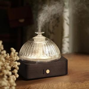 Glass Dome Essential Oil Diffuser with Glass Reservoir & Wood Base-Plastic Free, 200ml Ultrasonic Diffuser for Aromatherapy with Timer 7 Color Light Auto-Off for Gift Home Office Yoga Dark Brown