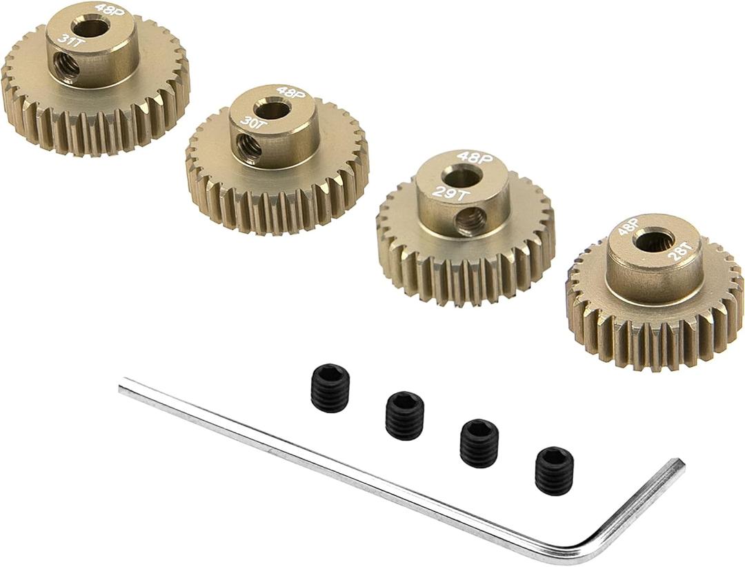 ShareGoo 7075 Aluminum Alloy 48P 3.175mm Pinion Gear Sets 28T 29T 30T 31T Motor Gears Fit 3.175mm (1/8-Inch) Shaft Compatible with HPI Losi Axial Traxxas Tamiya 1/10 RC Car,4Pack