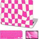 AKIT Compatible with MacBook Air 13 Inch Case M1 2022 2021 2020 A2337 A2179 A1932, Pattern Hard Laptop Shell Case+Screen Protector+Keyboard Cover for MacBook Air 13.3 Inch, Hot Pink Checkerboard