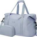 Expandable Travel Duffle Bags Weekender Overnight Bags for Women Men Hospital Bag for Women Labor Delivery with Toiletry Bag Waterproof (Large, Light Blue)