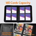 4 Pocket Trading Card Binder, Ringless Card Binder with Zipper for TCG and Sport Cards Collections, Holds 160 Cards with Side-Loading Pages, Black
