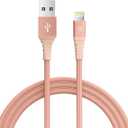 LAX Gadgets USB-A to Lightning Cable for iPhone, iPad, iPod  Certified Apple MFI Lightning Cable - Tangle Free Durable Nylon Braided Fast Charging Cable  4 Feet (Rose Taupe)