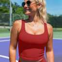LASLULU Womens Sports Bras Padded Longline Sport Bra Gym Exercise Yoga Tops Cropped Athletic Workout Tank Tops with Built in Bra (Red, Small)