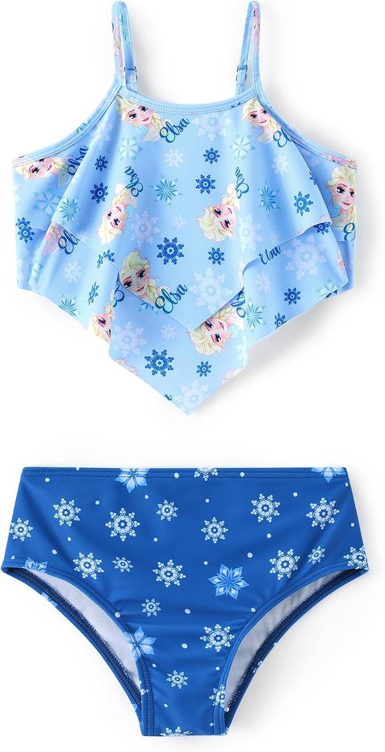 Disney Frozen Elsa Stitch Moana Toddler Girls Two Pieces Ruffle Strap Bikini Top and Bottom Set Beach Swimsuit (Blue)