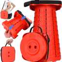 Fishboy Upgraded Square Collapsible Stool, 400lbs Max Weight, Lightweight But Sturdy, Portable Retractable Folding Telescoping Foldable Camping Stool for Adults Outdoor Fishing Hiking Travel BBQ (Square All Red)