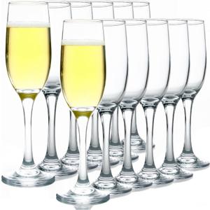 Elegant Champagne Glasses Set of 12, Long Stem Glass Champagne Flutes for Mimosa, Sparking Wine, Wedding, Party - 6 oz, Clear