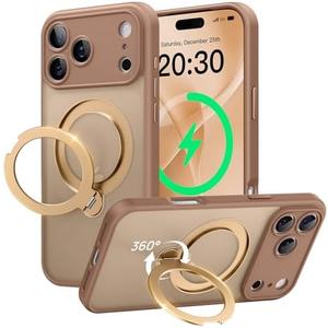 Peerock 360° Spin Magnetic Stand for iPhone 17 Pro Max Case, [Fit for MagSafe][Military Protection][Full Camera Protection] Adjustable Kickstand iPhone Case for iPhone 17 Pro Max 6.9", Brown
