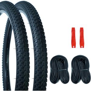2Pack Mountain Bike Tire Replacement Kit, 20/24/26/29 Bike Tires + 2 Bike Tubes (with Puncture Sealant) + 2 Tire Levers, Folding Bike Tires with Tread Puncture Protection for On or Off-Road Use