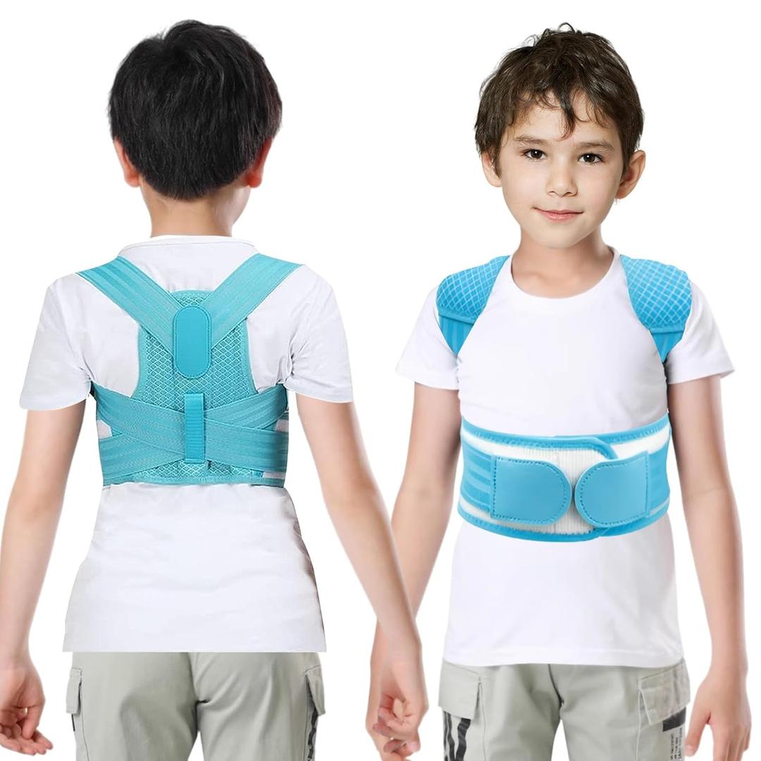 Posture Corrector for Kids, Adjustable Children Posture Corrector for Boys/Girls, Breathable Back Support Belt with Spine Lumbar Shoulder Braces for Hunchback, Spine Corrector (Blue, X-Large)