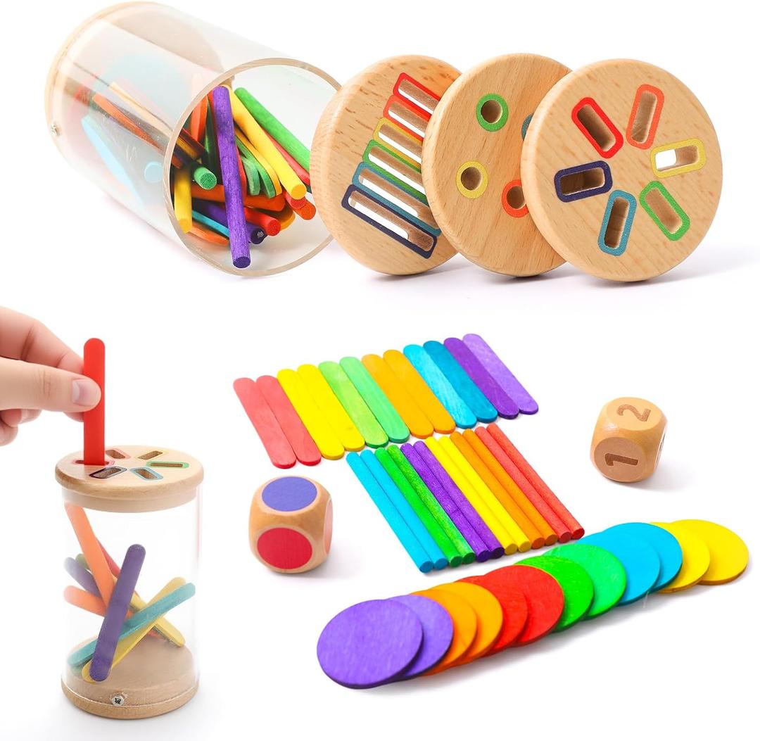 Montessori Wooden Color & Shape Sorting Toy Set for 1-3 Year Old Learning Fine Motor Skills & Color Recognition Educational Sensory Matching Games for Preschool Kids Safe, Durable Gift for Boys Girls