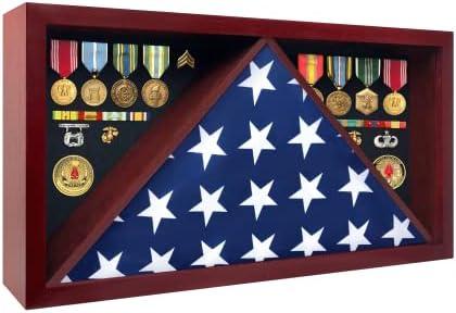 ILOT Large Military Shadow Box - Solid Wood Flag Case for 5' x 9.5' American Veteran Burial Flag, Velvet Like Felt Lining for Medals, and Polished Plexiglass (Mahogany)