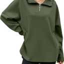 EVALESS Womens Hoodies 2025 Fashion Trendy Casual V Neck Long Sleeve Fall Winter Zip Up Basic Athletic Workout Oversized Sweatshirt Pullover Clothes, Pickle Green Large