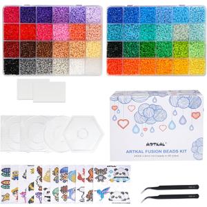 Artkal Mini Fuse Beads Kit 48 Colors 24000 Melty Beads 2.6mm Iron Beads Kit with 4 Pegboards 2 Tweezers 48 Patterns 2 Large Ironing Paper, for Birthday Christmas Holiday Gift