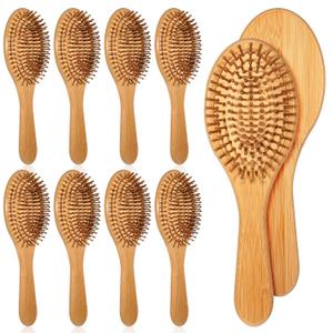 10 Pack Bamboo Hair Brushes, Anti-Static Round Wooden Paddle Brush with Ergonomic Handle and Bamboo Bristles for Scalp Massage & Detangling DIY Engraving Gifts