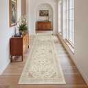 Madane Runner Rug 2x8, Washable Hallway Runner Rugs, Non-Slip Low-Pile Soft Kitchen Rug Runner Laundry Room Rug, Vintage Throw Entry Foyer Mat for Entrance Living Room (Beige/Blue, 2 x 8)