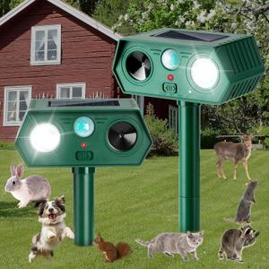 2Pack 2025 Ultrasonic Animal Repellent Outdoor Deer Repellent Devices Solar Animal Repeller Motion Activated Deterrent to Scare Cat Squirrel Rabbit Raccoon Skunk with LED Flash Lights for Yard Lawn (Green)