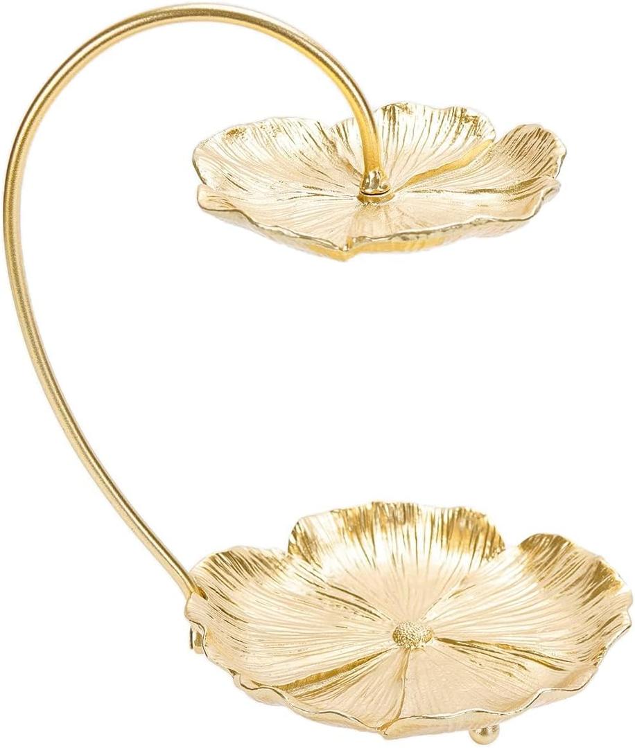 SOFFEE DESIGN Double-layer Gold Lotus Leaf Jewelry Tray for Necklace Ring Bracelet Earring Storage Decoration, Jewelry Organize Tower Displays Dish