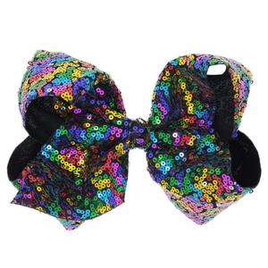 Love Fairy Girl's 8'' Fashion Big Bow Hairpin Sequins Hair Clip for Daily Life Travel Party Festivals (Black Colorful)