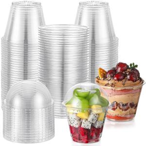 AOZITA 50 Sets, 9 oz Clear Plastic Cups with Dome Lids (No Hole) - Disposable Cups for Ice Cream,Cake,Fruit,Parfait, Dessert, Pudding and Jello Shot AOZITA 50 Sets, 9 oz Clear Plastic Cups with Dome Lids (No Hole) - Disposable Cups for Ice Cream,Cake,Fruit,Parfait, Dessert, Pudding and Jello Shot