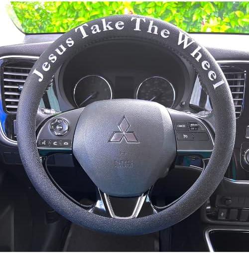 Jesus Take The Wheel Silicone Steering Wheel Cover. Fits 13-15 inch. Black Color, Anti-Slip Grip, Easy Installation & Removal, Durable, Heat Resistant, Waterproof, Stretchable