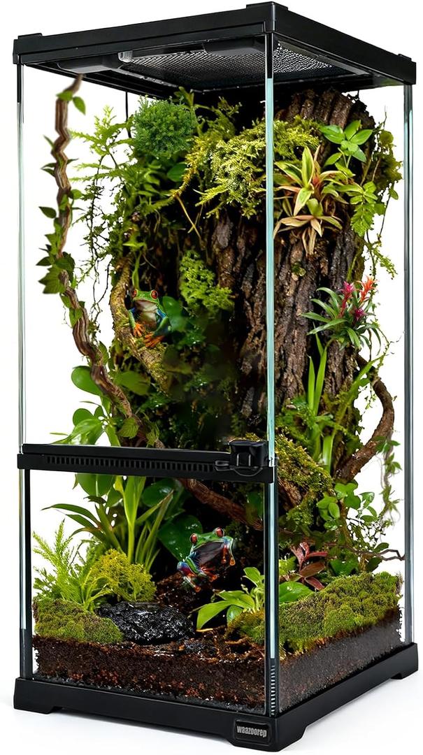 Tall Reptile Glass Tank 8"x8"x18" Pre-Assembled Vertical Small Reptile Terrarium for Arboreal Geckos,Chameleon,Lizard,Tree Frog and Snake with Top and Front Openning Door