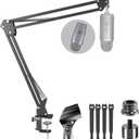 Boom Arm Microphone Mic Stand for Blue Yeti HyperX QuadCast SoloCast Snowball and Other MicSuspension Scissor Mic Stand with Heavy Duty Clamp, 3/8" to 5/8" Adapter, 3/8" to 1/4" Adapter
