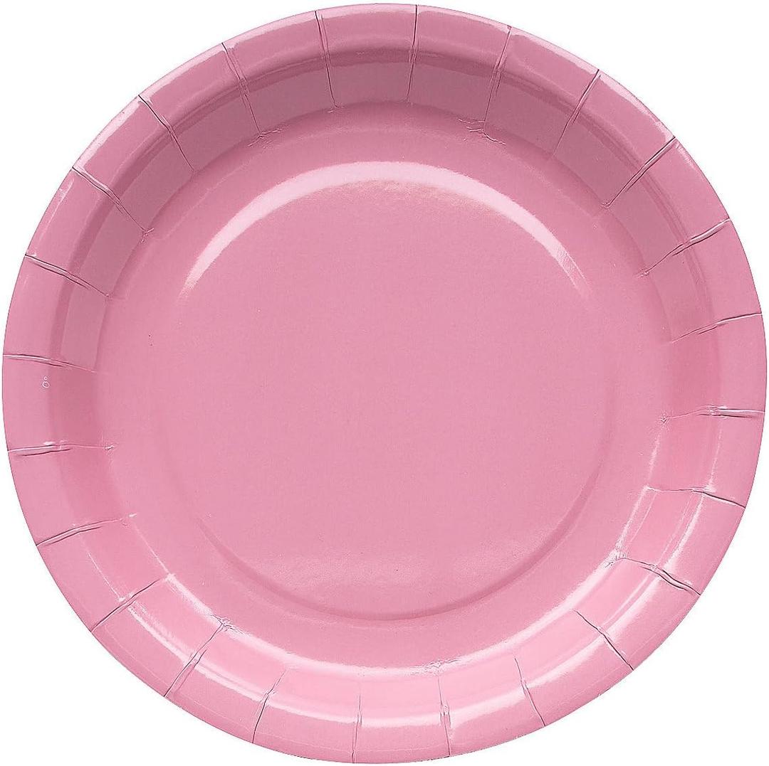 Fun Express Dusty Rose Round Paper Dinner Plates - Disposable Round Dessert Plates for Weddings, Birthdays, Bridal Showers & Party Tableware Supplies - 24 Piece