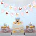 Chicken Themed Pennant Banners Chicken Birthday Party Decorations 2PCS Pink Checkered Chicken Banner Barnyard Farm Animal Theme Baby Shower Decor for Girls Little Chick Bday Supplies