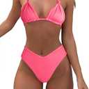 Bikini Sets for Women Sexy Halter Triangle String Bikini Cheeky V Cut High Waisted Thong Swimsuits 2 Piece (Medium, Bright Pink)