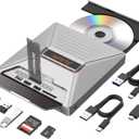 Alxum External CD DVD Drive for Laptop, 7 in 1 Portable CD Player DVD Burner with M.2 NVMe/USB 2.0 Interface and SD/Micro SD Card Slot, Ultra-Slim Disk Drive Optical for Windows/Mac OS/Linux/Vista (Gray)