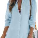 Womens Beach Cover Up Button Down Shirts Summer Cotton Gauze Tops Long Sleeve Bikini Swimsuit M
