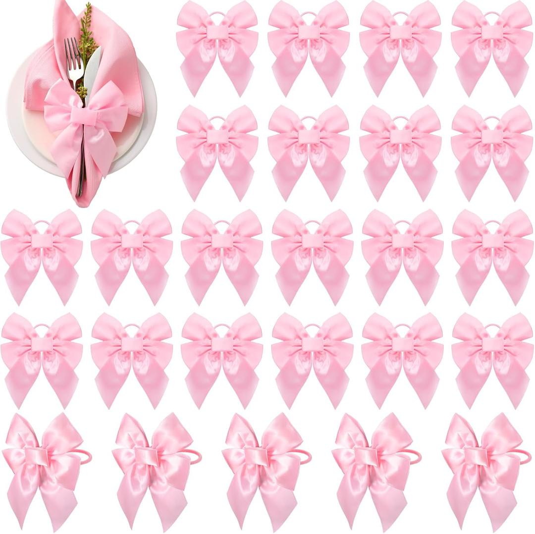 25 Pcs Pink Bow Napkin Ring Set Bow Velvet Napkin Holder 3.5 x 4 Inch Coquette Buckles Table Decoration for Wedding Anniversary Dinner Banquet Birthday Bachelorette Party Supplies