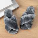 Enteer Girls Fluffy Slippers Memory Foam Soft Plush Cross Band House Shoes Indoor Outdoor Slip On (Gray)
